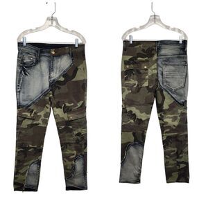 Men's Camouflage Denim Distressed Cargo Jeans Size 32